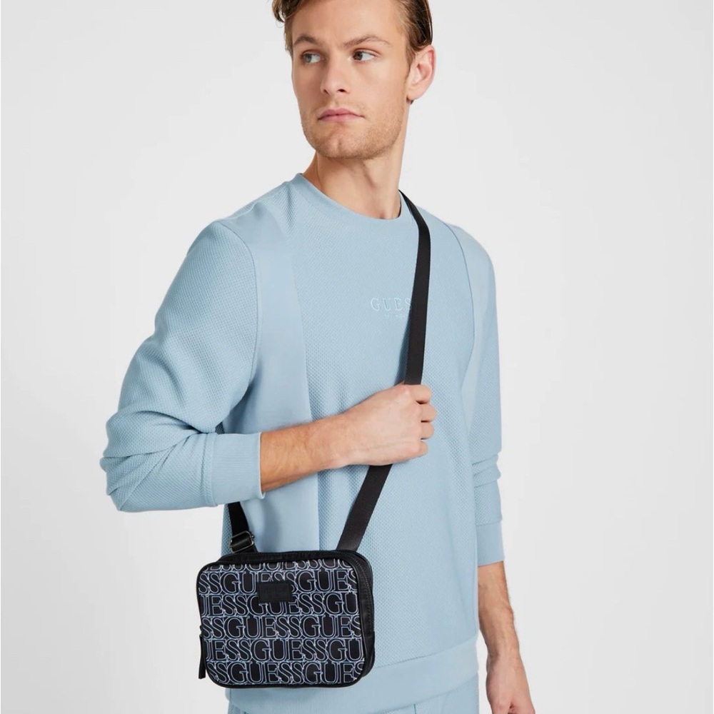 GUESS Monogram Black and Gray Messenger Bag